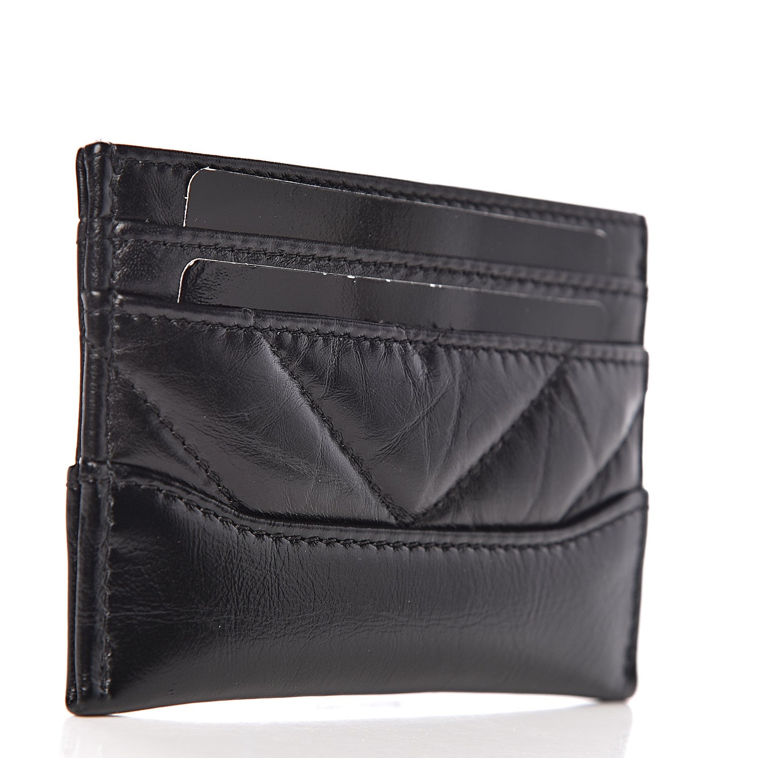 Chanel Aged Calfskin Chevron Quilted Gabrielle Card Holder Black 3 of 9