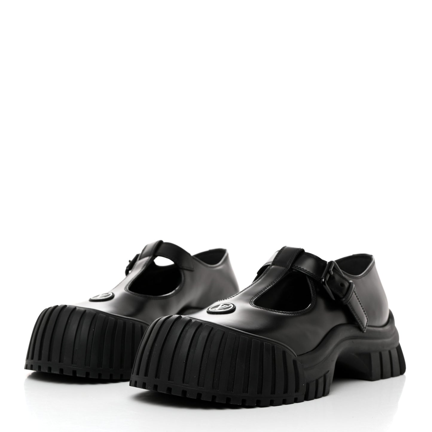 Glazed Calfskin Record Mary Jane 40 Black