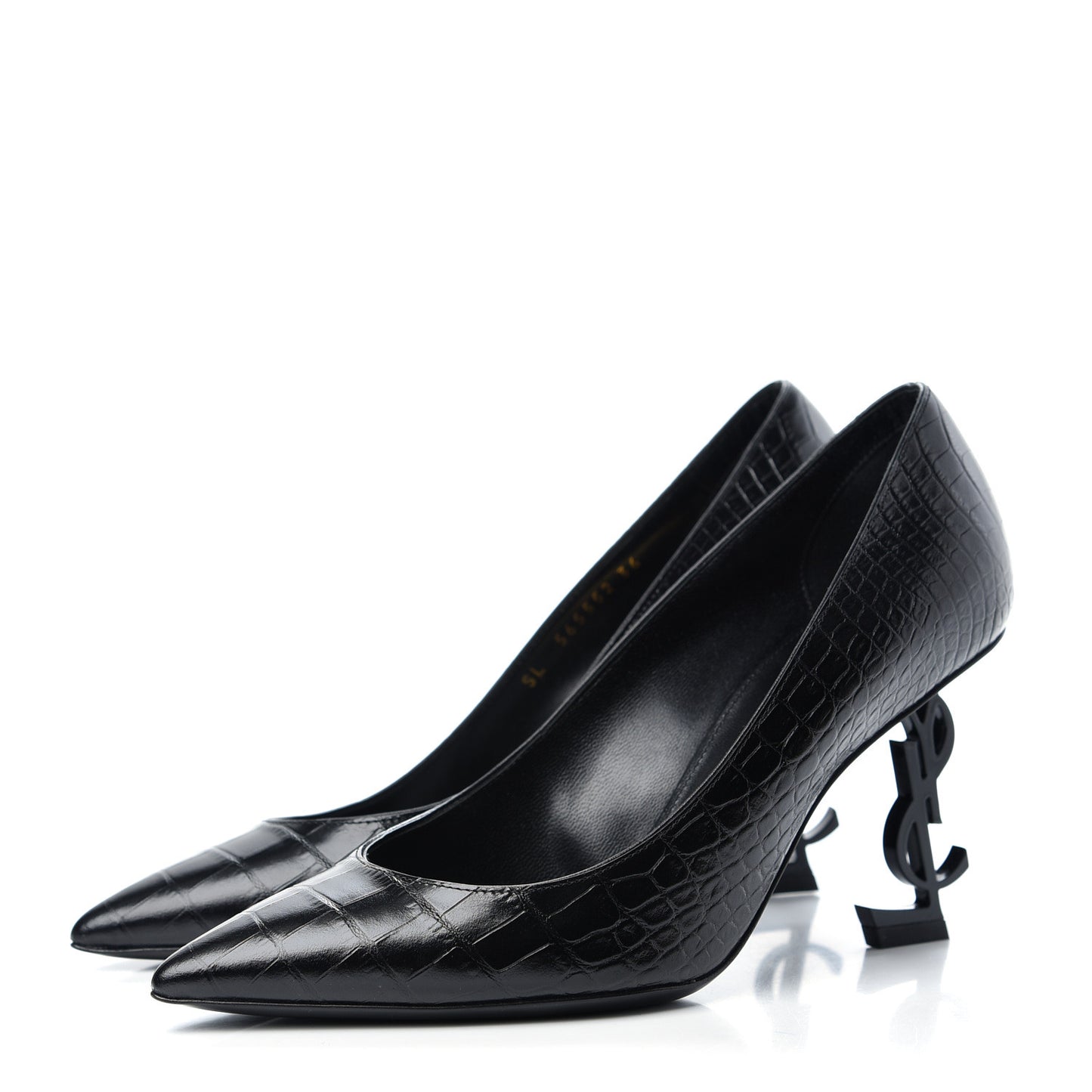 Calfskin Crocodile Embossed Opyum Pumps 36 Black
