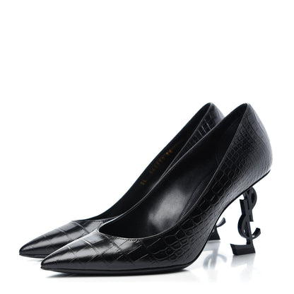 Saint Laurent Calfskin Crocodile Embossed Opyum Pumps 36 Black 3 of 11
