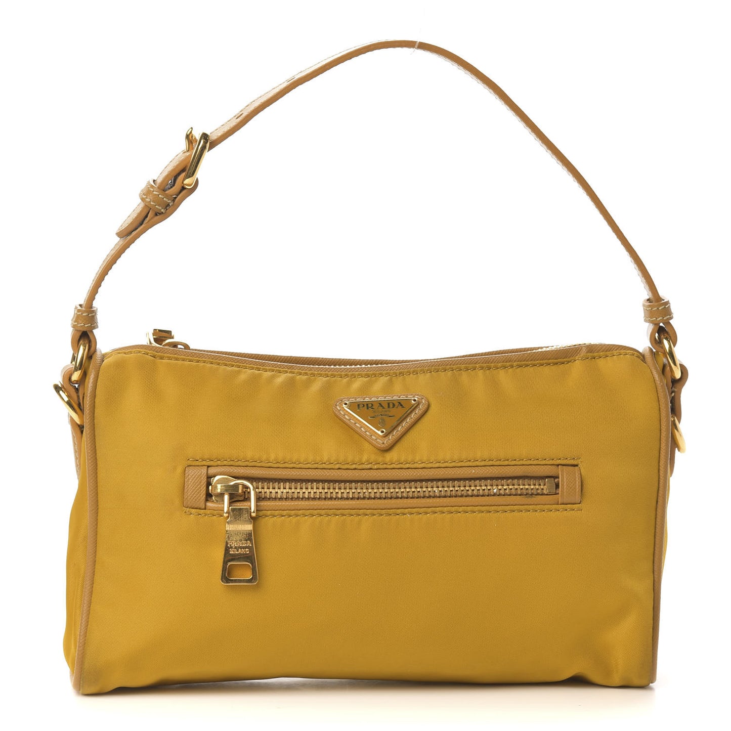 Tessuto Nylon Calfskin Shoulder Bag Senape
