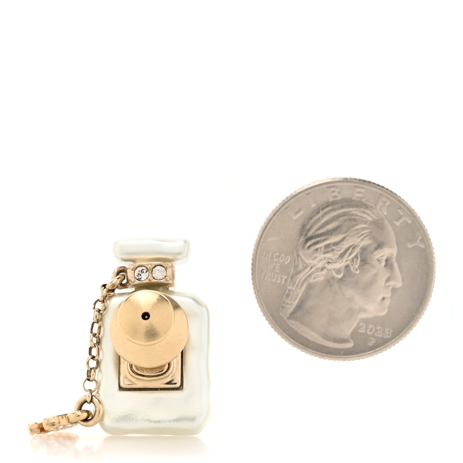 Chanel Pearl Resin Crystal CC No 5 Perfume Bottle Brooch Gold Pearly 2 of 3