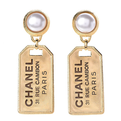 Chanel Pearl CC Tags Drop Earrings Gold 1 of 5