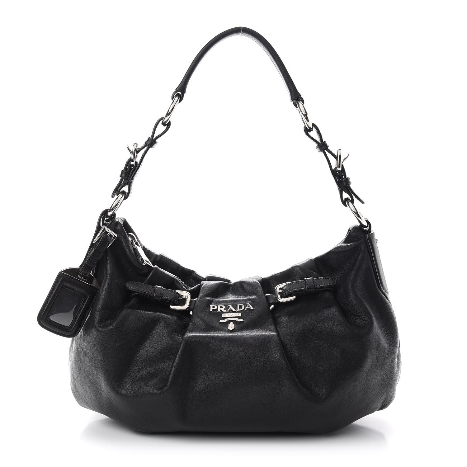 Prada Soft Calfskin Pleated Hobo Black 1 of 9