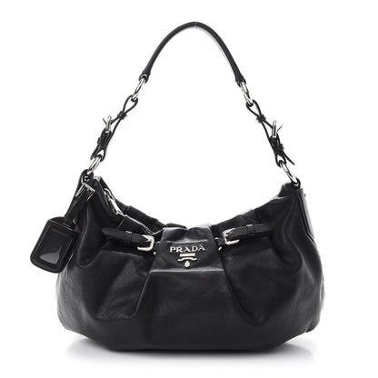 Prada Soft Calfskin Pleated Hobo Black 1 of 9