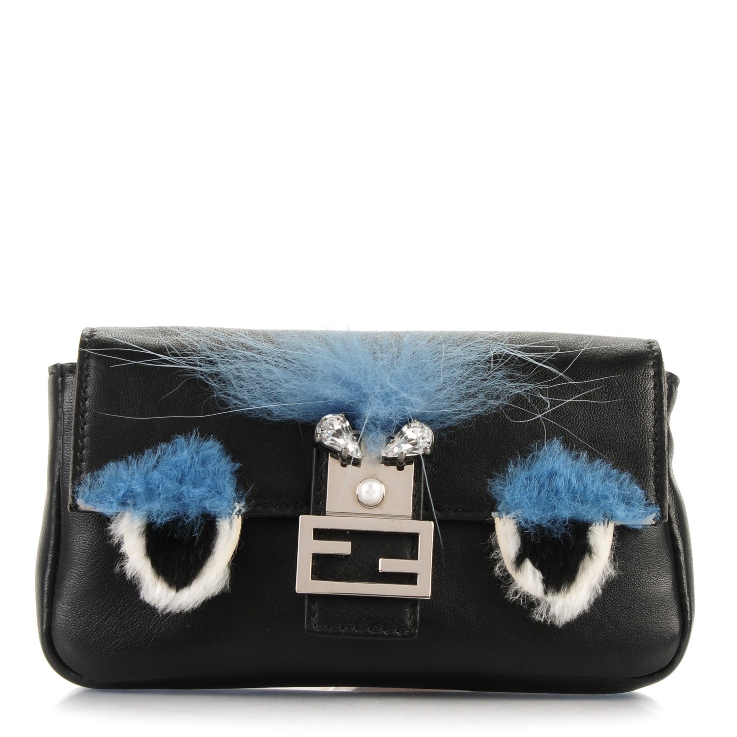 Fendi Nappa Rabbit Fox Fur Micro Buggie Baguette Black 1 of 7