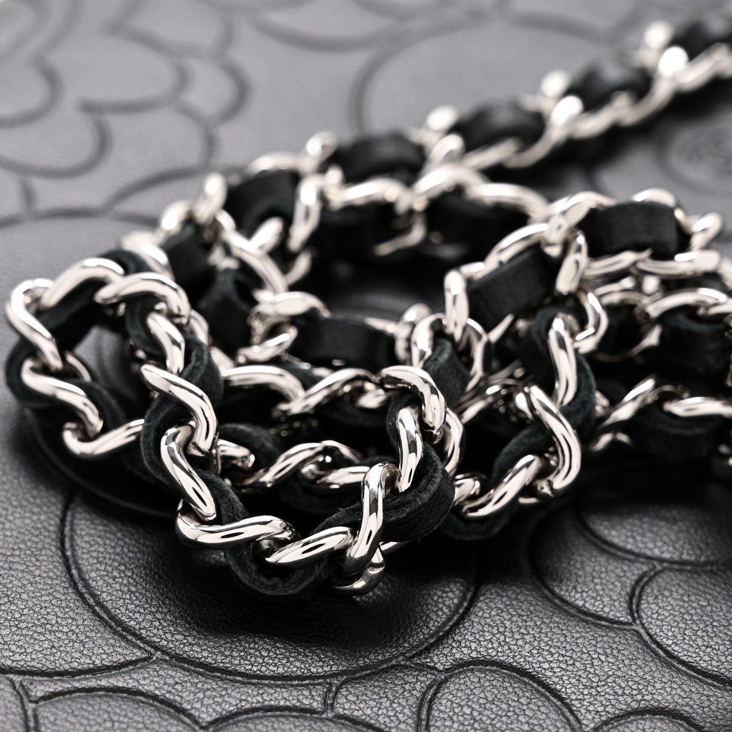 Chanel Lambskin Camellia Embossed Wallet On Chain WOC Black 15 of 15