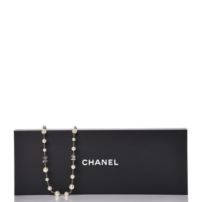 Chanel Crystal Pearl CC Long Necklace Silver 6 of 6