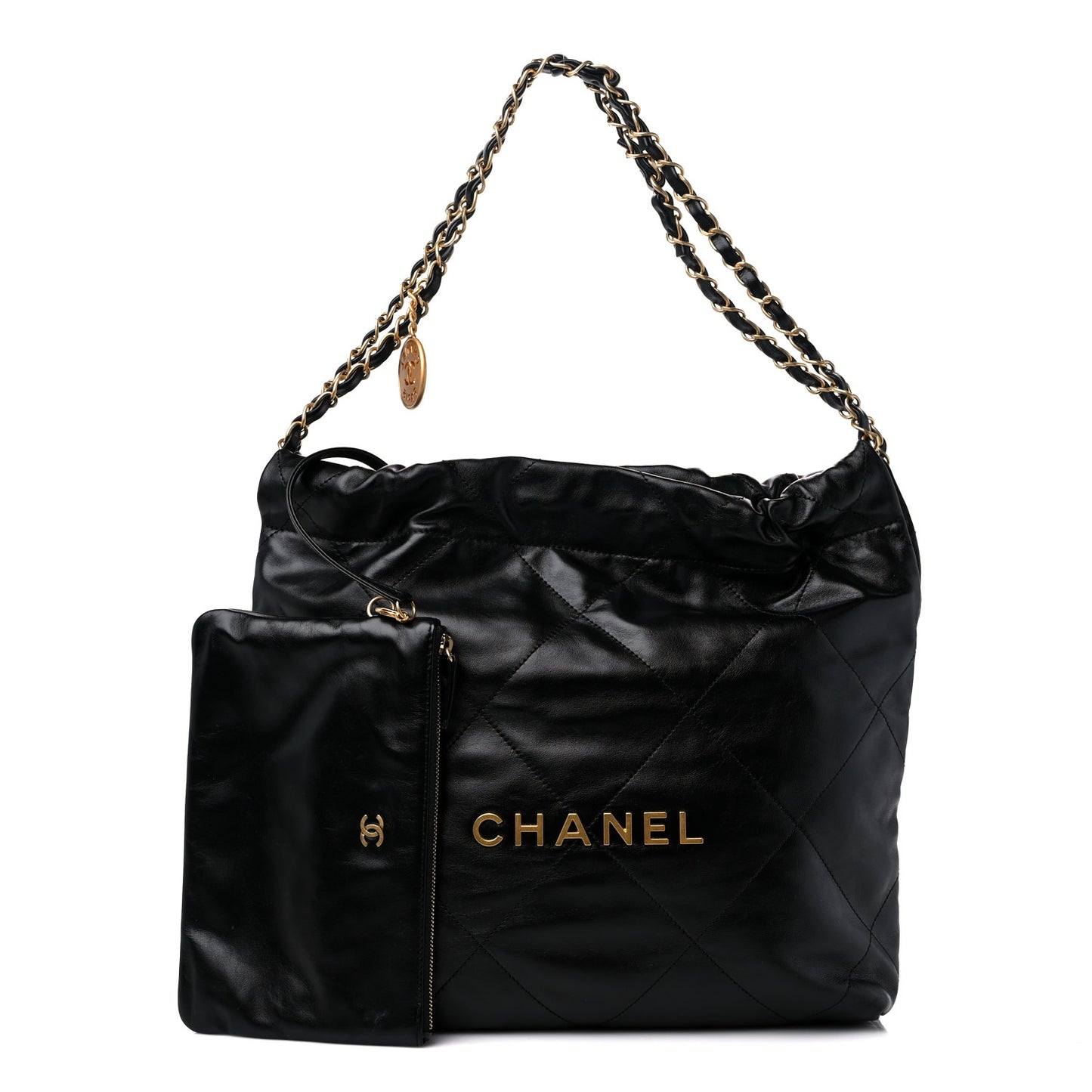 Shiny Calfskin Quilted Small Chanel 22 Black