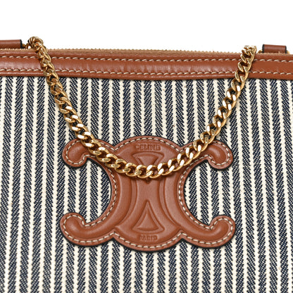 Celine Canvas Calfskin Striped Triomphe Clutch On Chain Navy Blue Tan 7 of 9