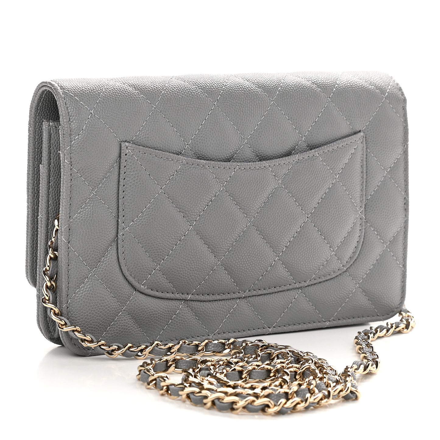 Caviar Quilted Wallet On Chain WOC Dark Grey