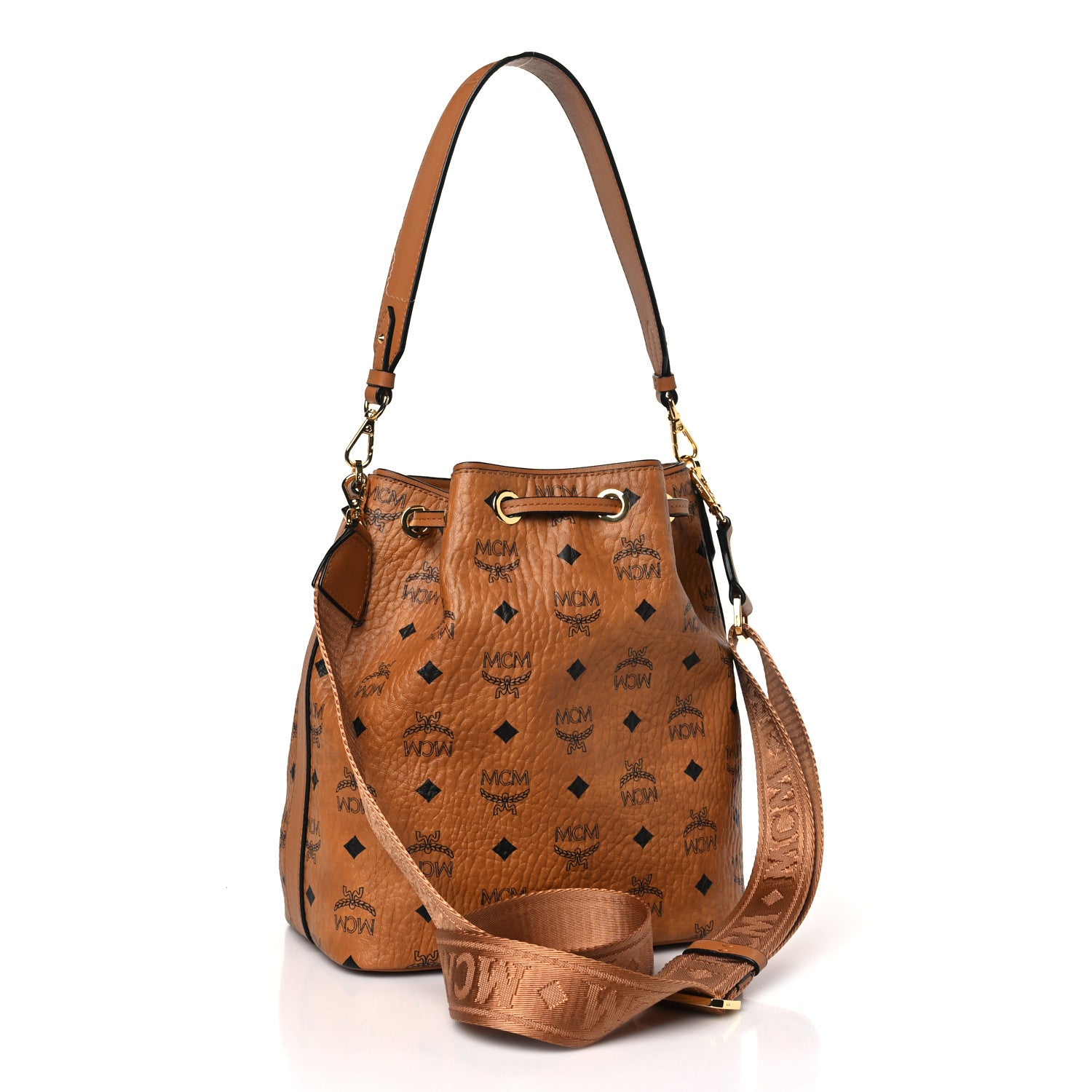 MCM Visetos Small Aren Drawstring Bag Cognac 3 of 8