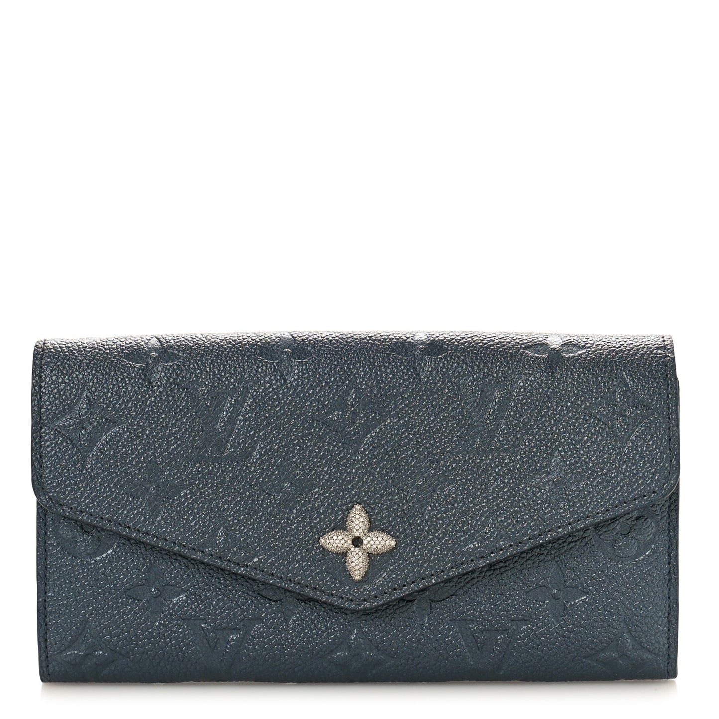 Metallic Empreinte Monogram Crystal Flower Sarah Wallet Navy Blue