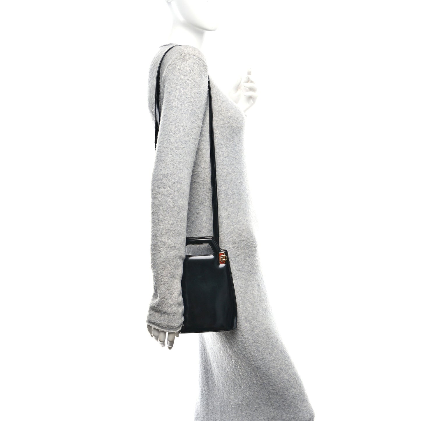 Brushed Calfskin North South Wanda Top Handle Bag Black