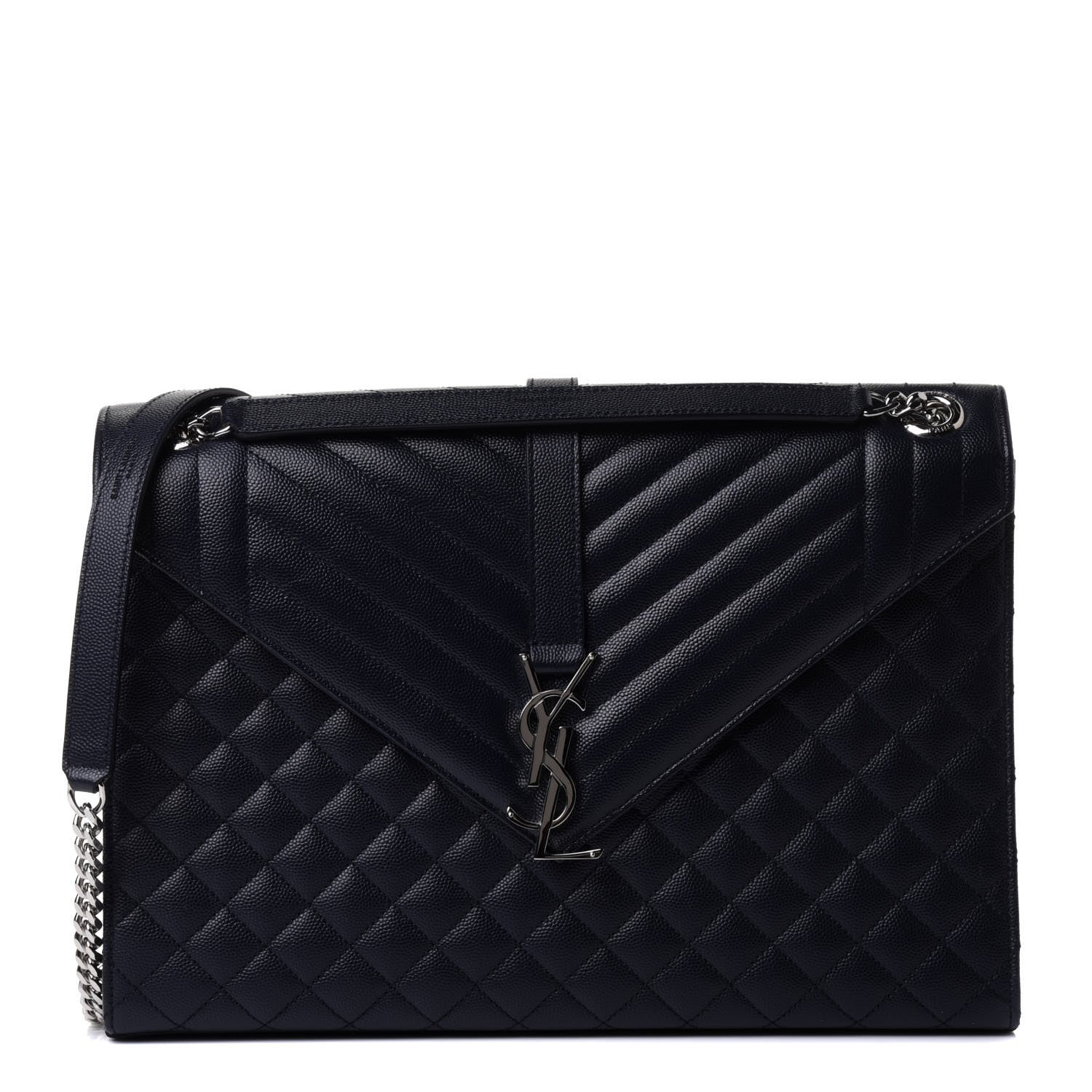 Saint Laurent Grain De Poudre Large Tri-Quilt Monogram Satchel Deep Marine 1 of 4