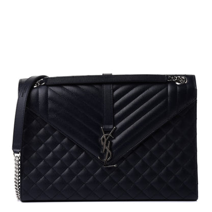 Saint Laurent Grain De Poudre Large Tri-Quilt Monogram Satchel Deep Marine 1 of 4