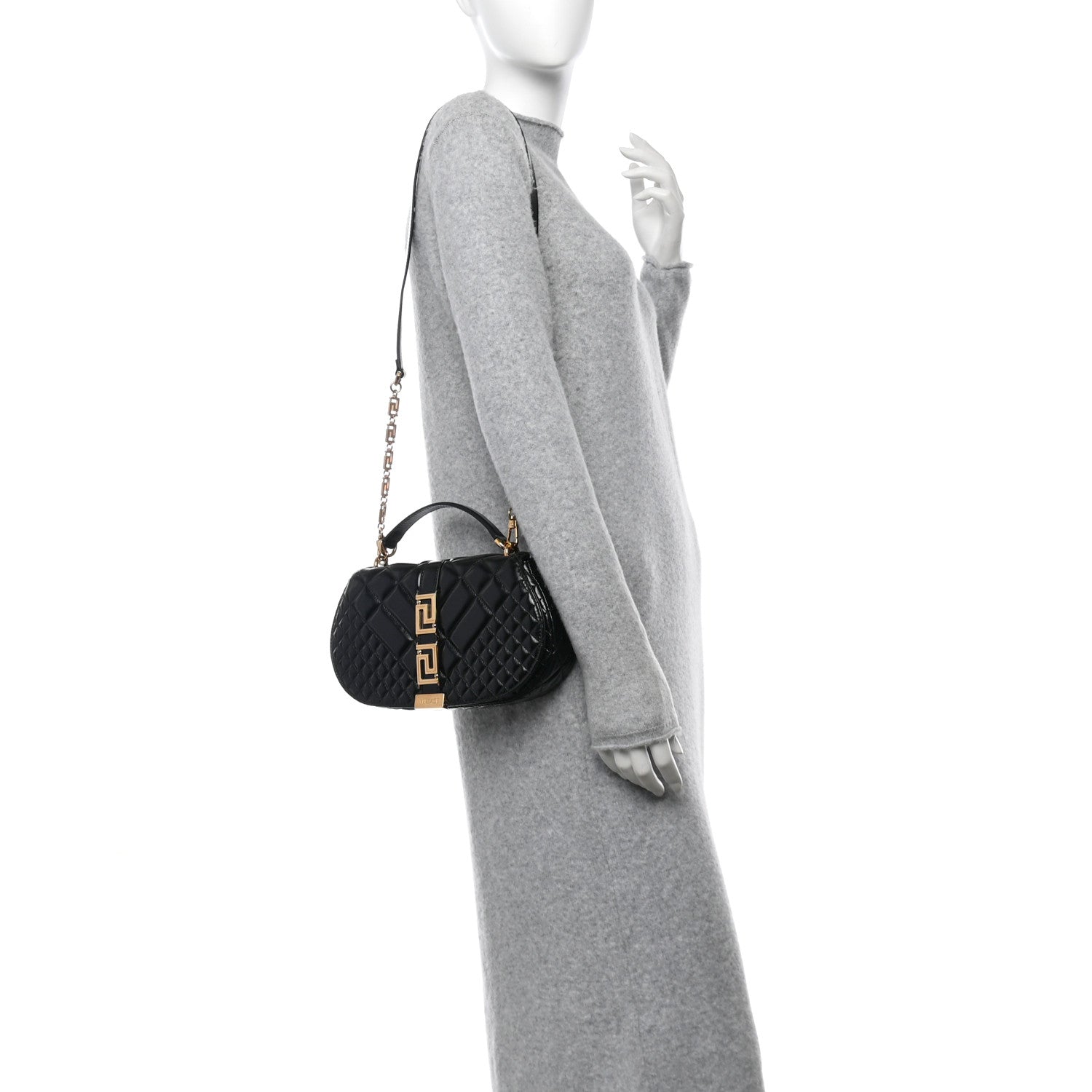 Versace Calfskin Quilted Greca Goddess Shoulder Bag Black 2 of 10