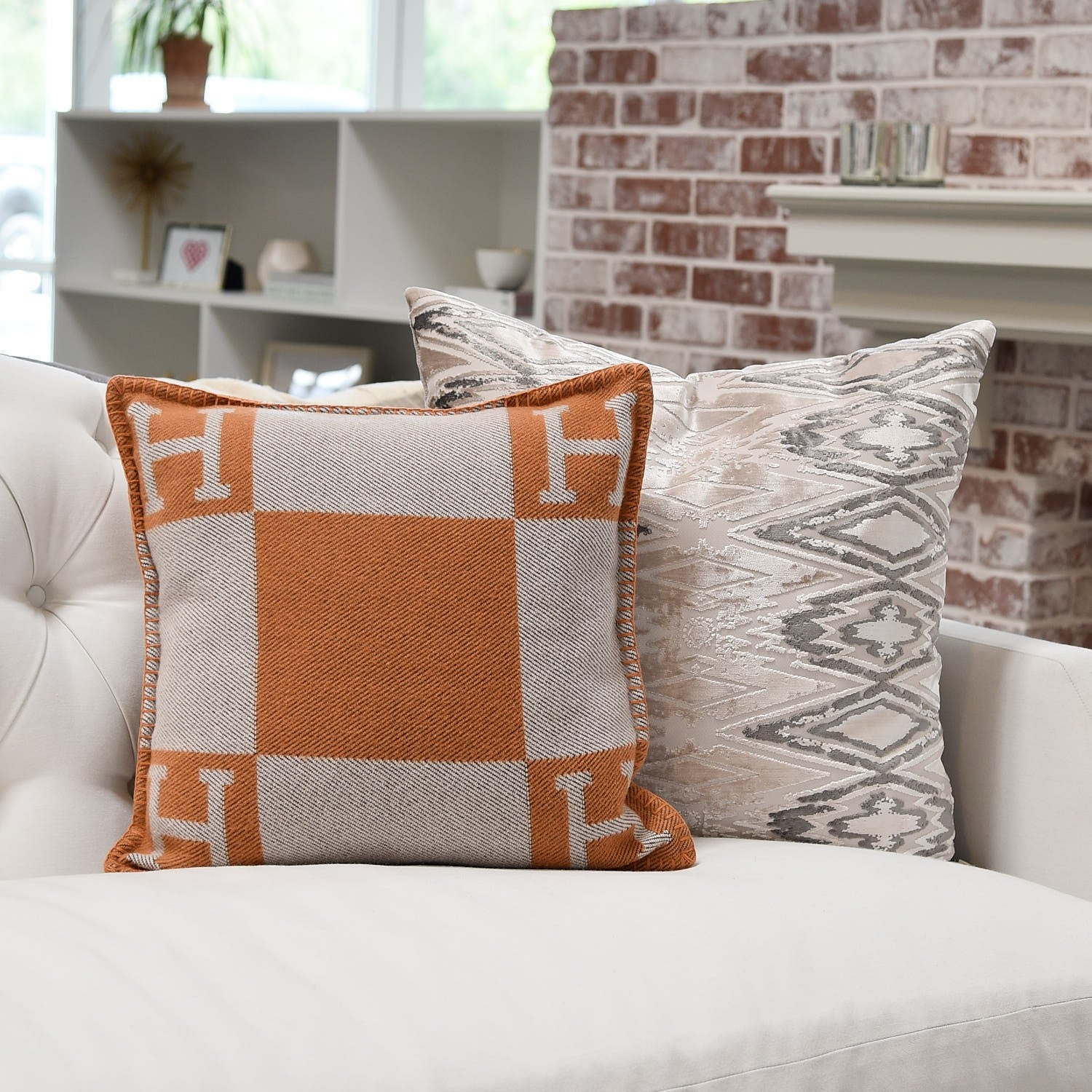 Hermes Wool Cashmere Avalon Pillow GM Ecru Potiron 2 of 5