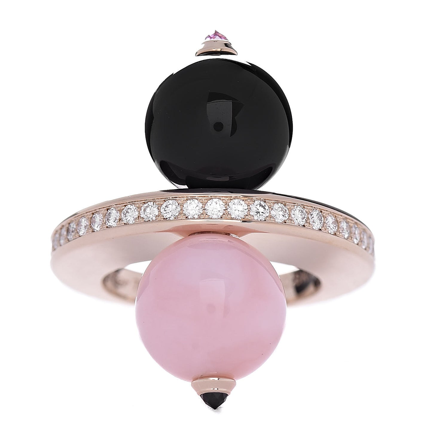 18K Pink Gold Diamond Onyx Pink Opal Sapphire Evasions Joaillieres Ring 52 6