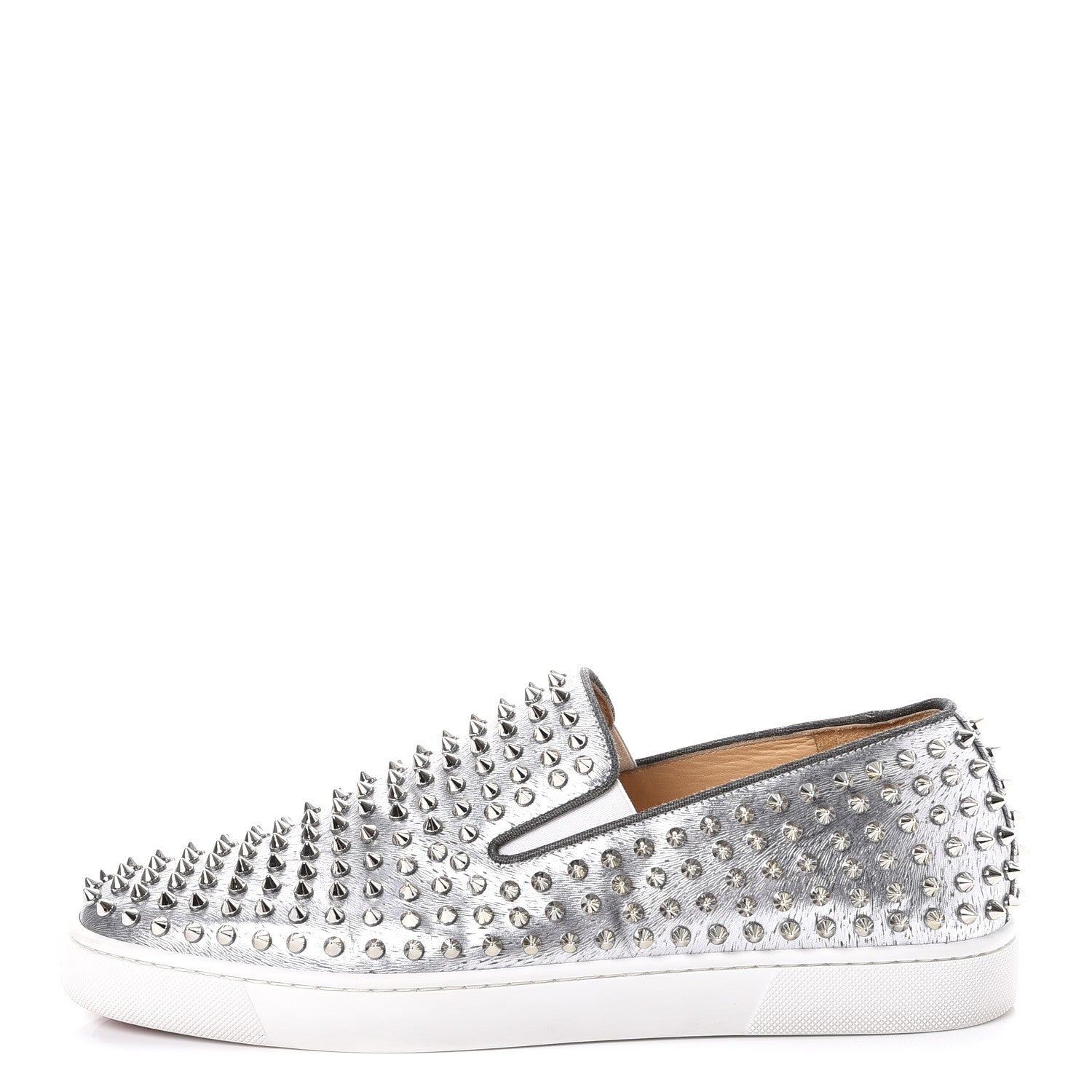 Christian Louboutin Mens Metallic Calfskin Spikes Roller Boat Flat 44.5 Silver 1 of 8