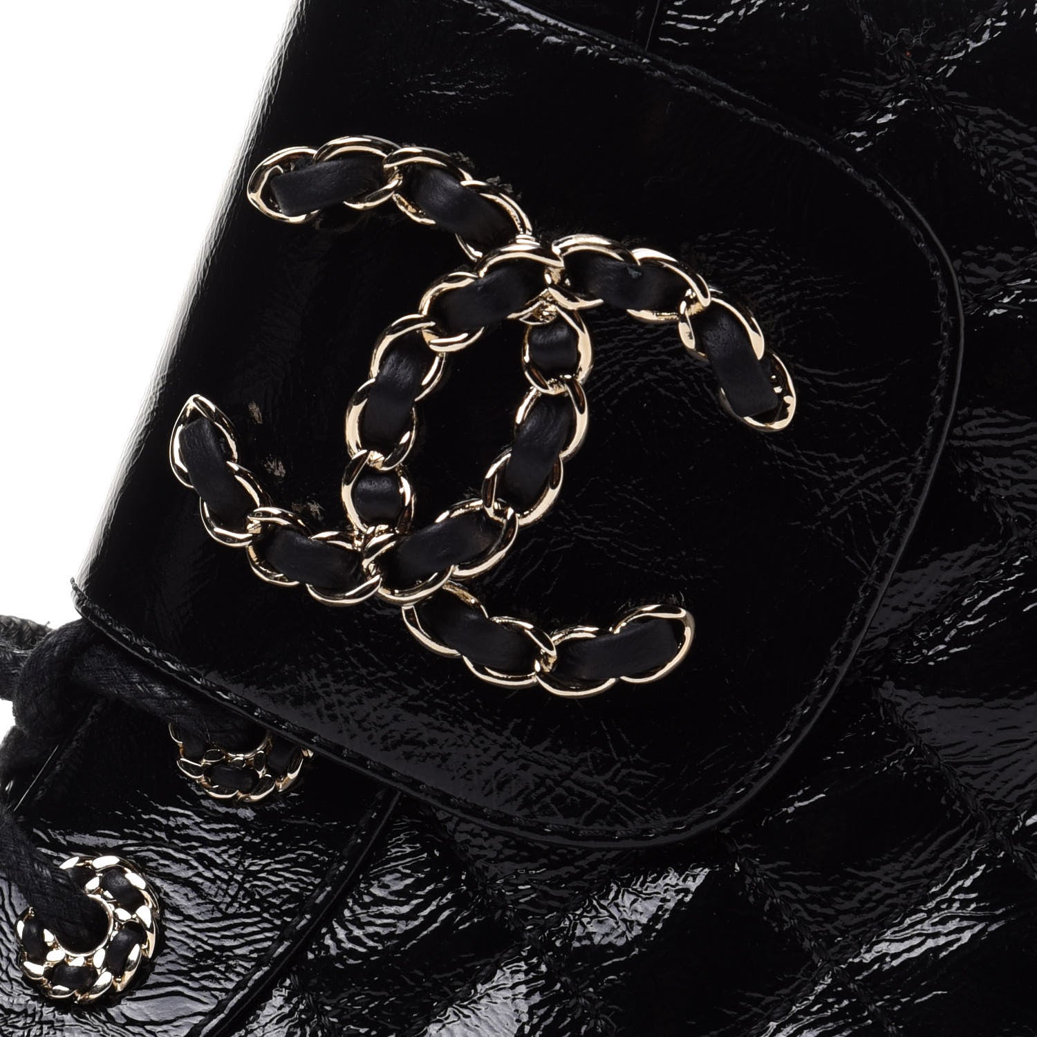 Chanel Shiny Calfskin Quilted Lace Up Combat Boots 37 Black 9 of 10