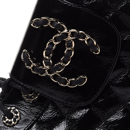 Chanel Shiny Calfskin Quilted Lace Up Combat Boots 37 Black 9 of 10
