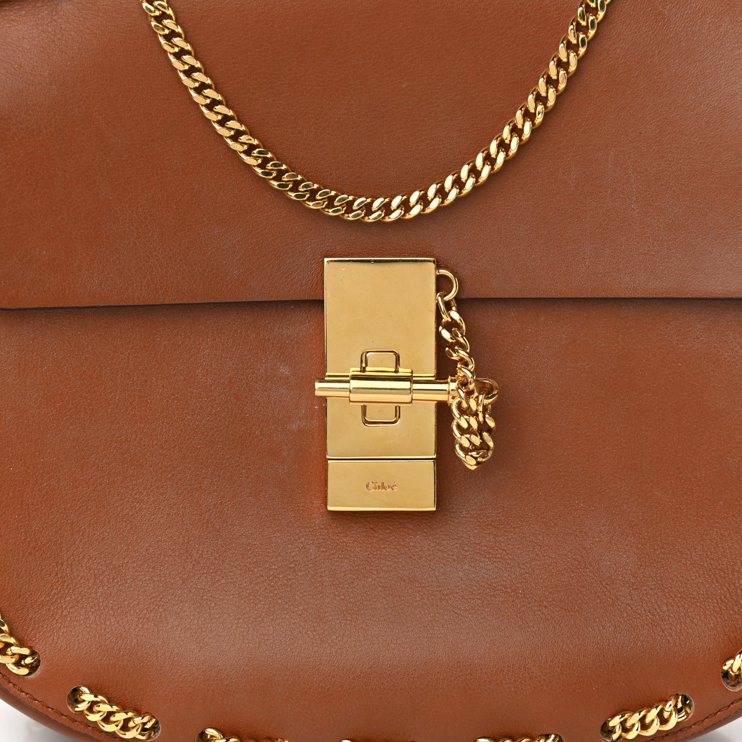 Lambskin Drew Threaded-Chain Shoulder Bag Classic Tobacco
