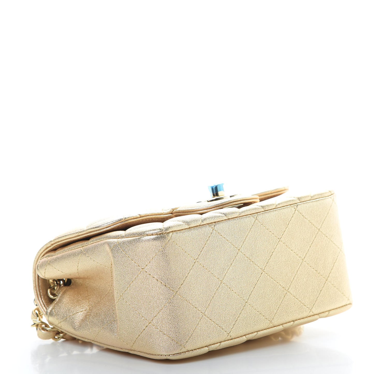 Metallic Lambskin Quilted Mini Square Flap Gold