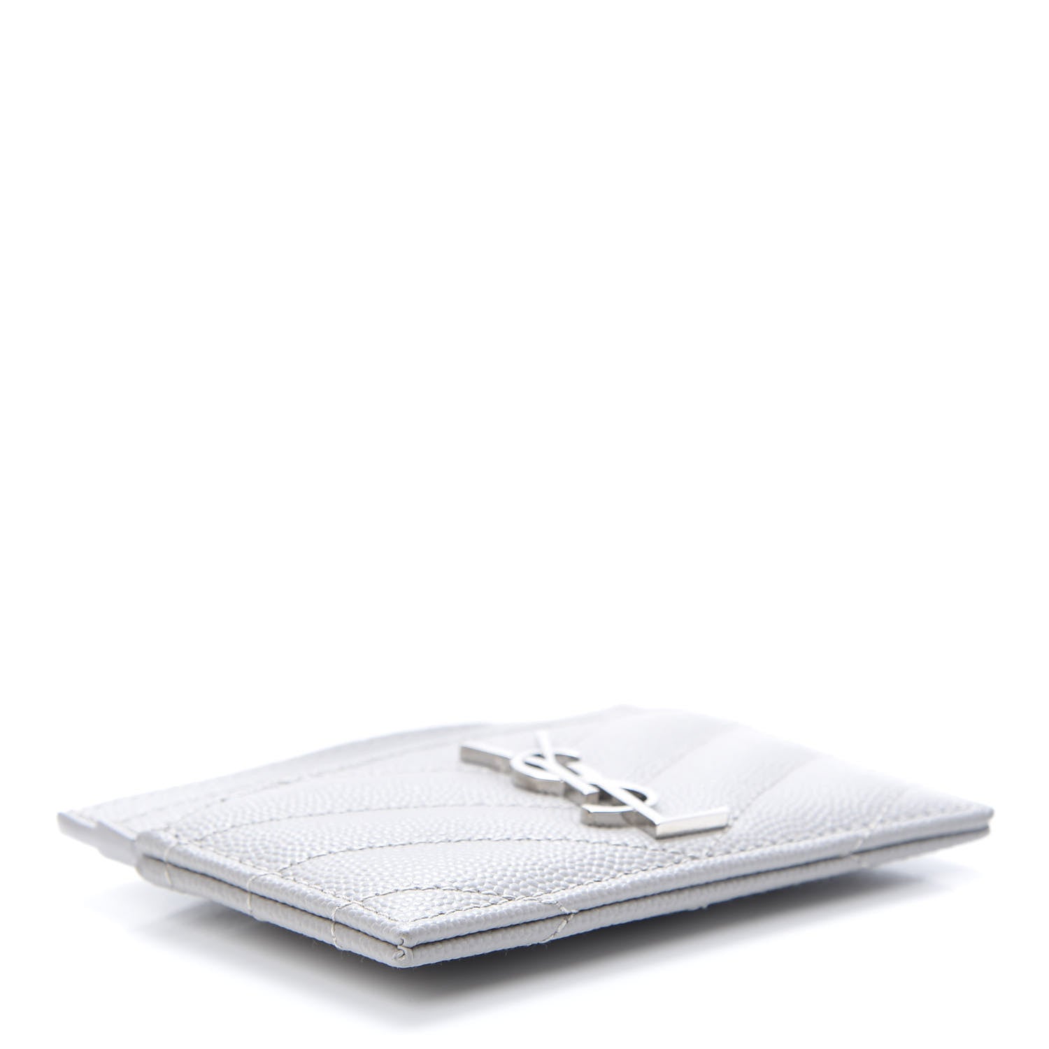 Saint Laurent Grain De Poudre Matelasse Chevron Card Case Granite 4 of 8