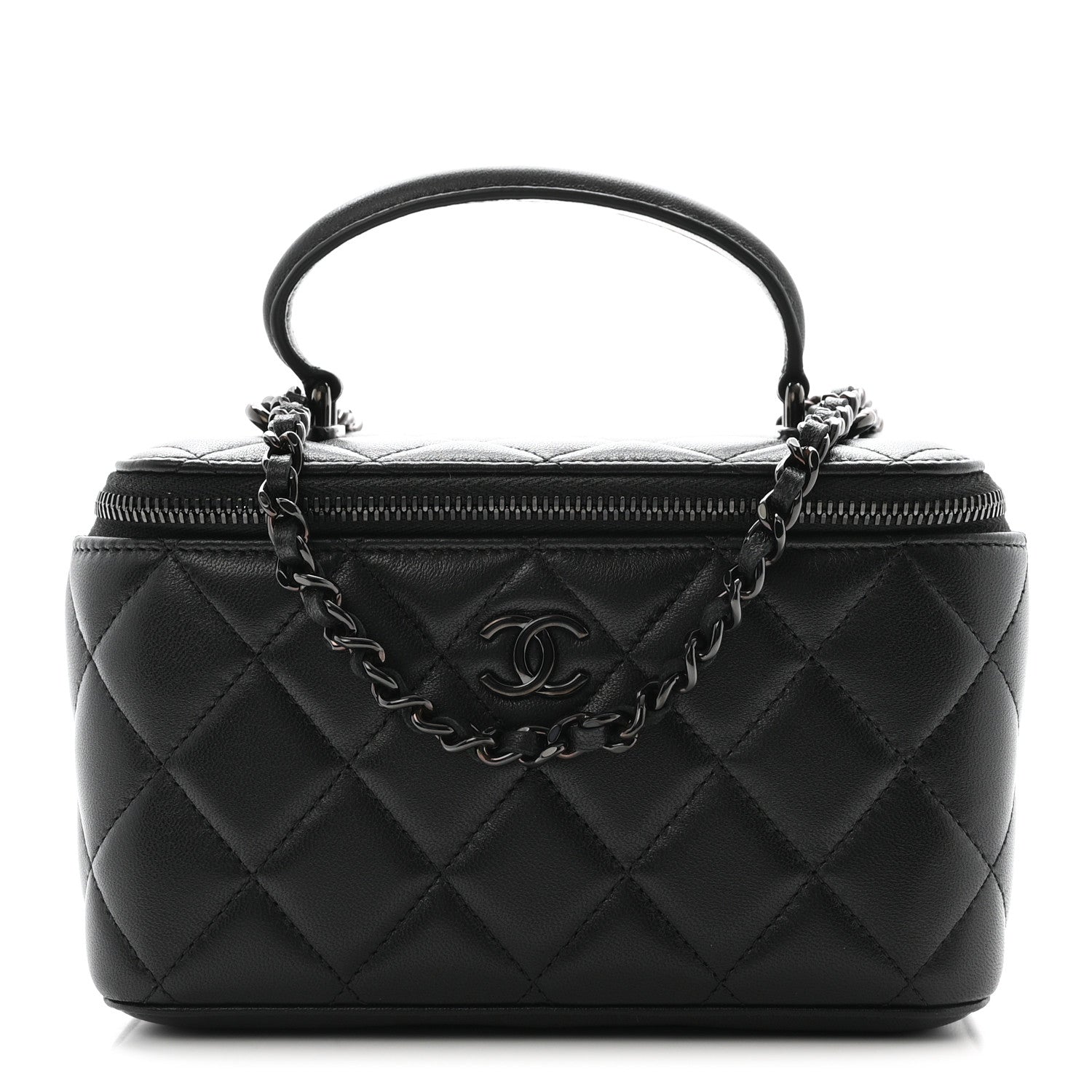 Chanel Lambskin Quilted Small Top Handle Vanity Case With Chain So Black 1 of 11