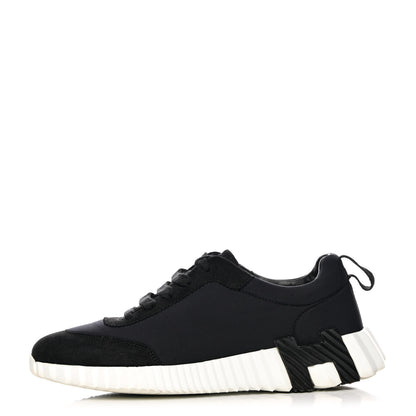 Hermes Technical Jersey Suede Goatskin Bouncing Sneakers 37 Black White 1 of 13