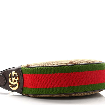 Gucci Monogram Jumbo GG Textured Dollar Calfskin Web Mini Ophidia Half Moon Hobo Camel Ebony New Acero 7 of 8