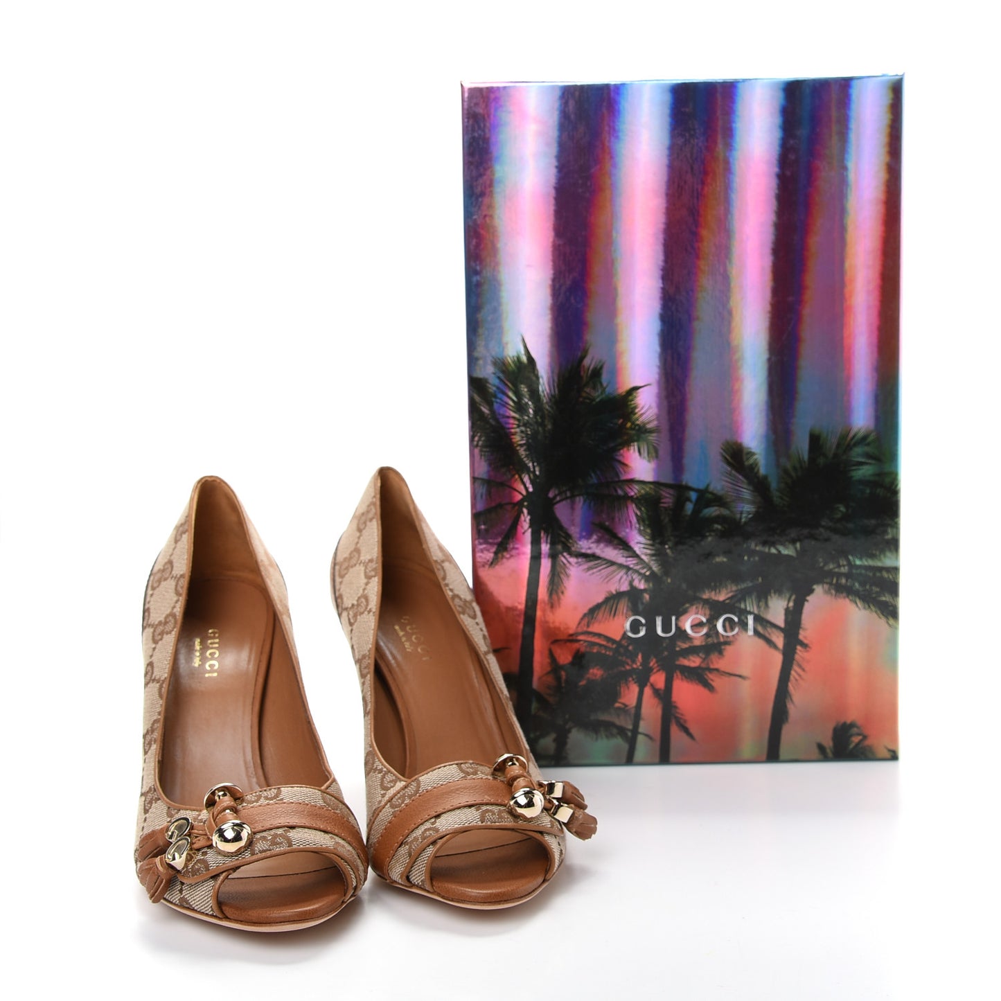 Monogram GG Peep Toe Pumps 37 Brown