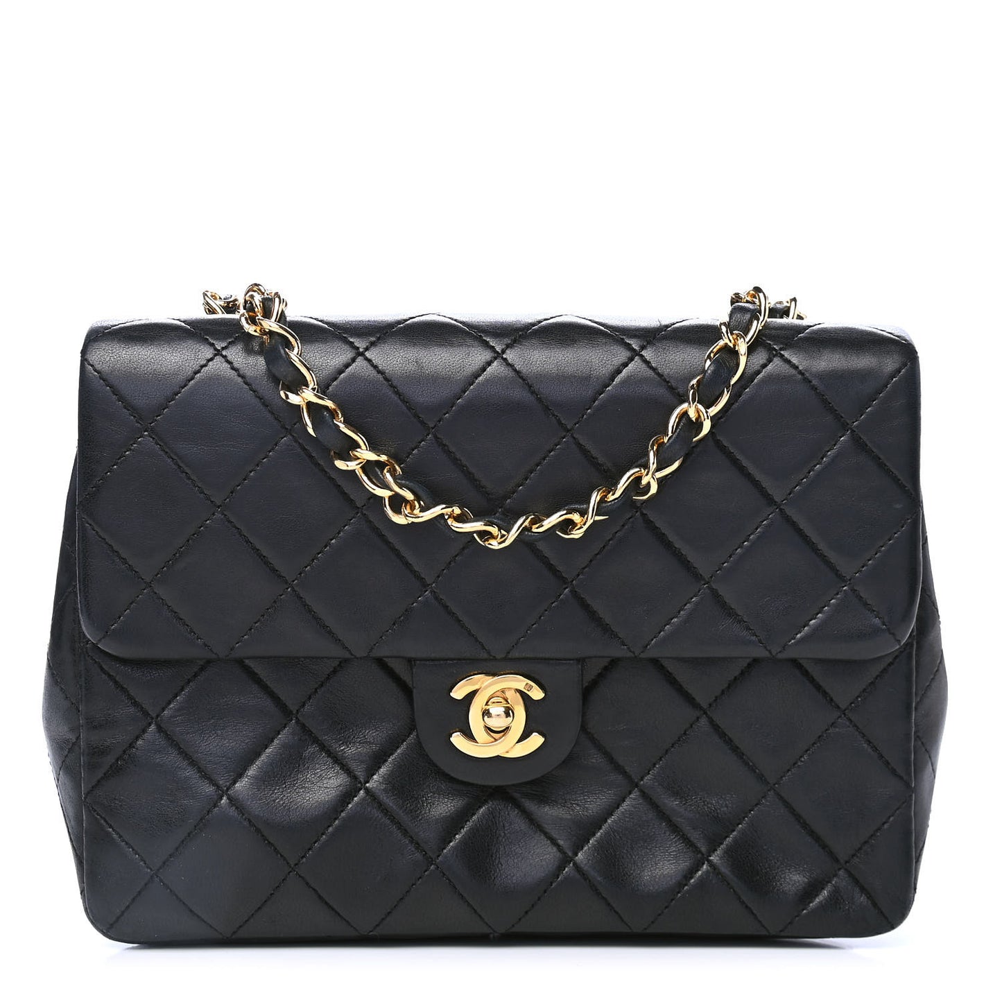Lambskin Quilted Mini Square Flap Bag Black