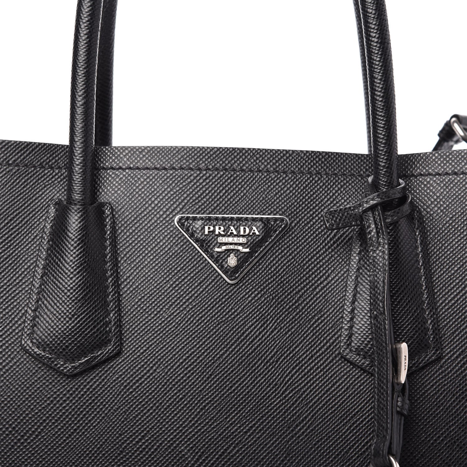 Prada Saffiano Cuir Small Double Bag Black Chrome 9 of 13
