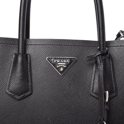 Prada Saffiano Cuir Small Double Bag Black Chrome 9 of 13