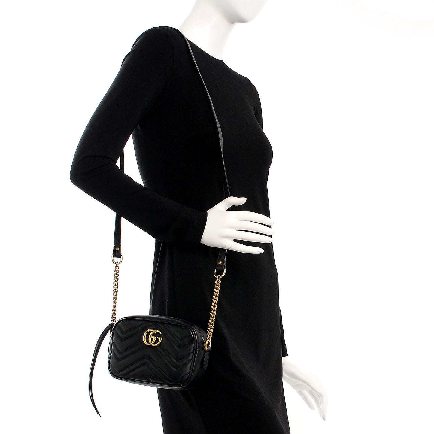 Calfskin Matelasse Mini GG Marmont Chain Shoulder Bag Black