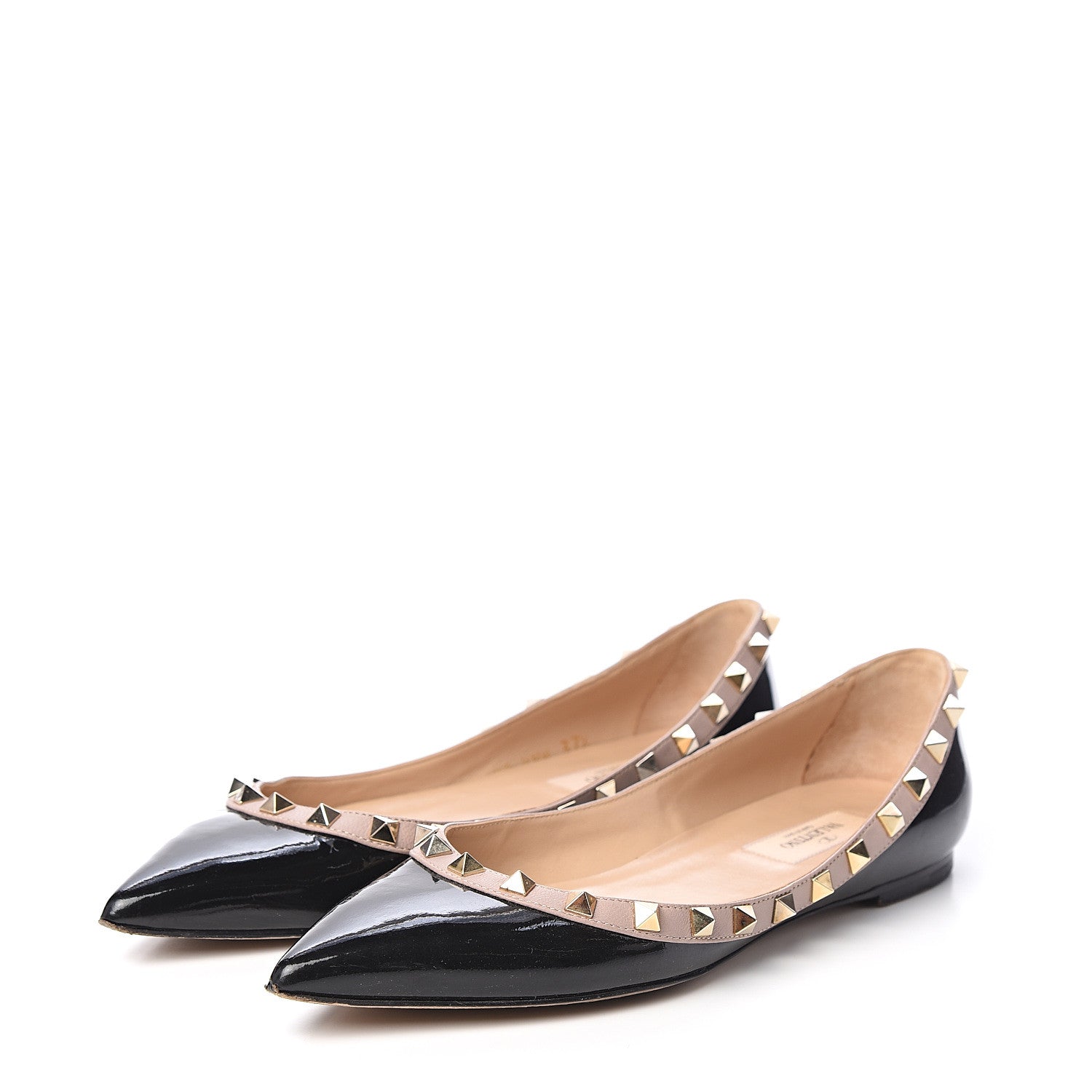 Valentino Garavani Patent Nappa Rockstud Ballerina Flats 37.5 Black Poudre 3 of 10