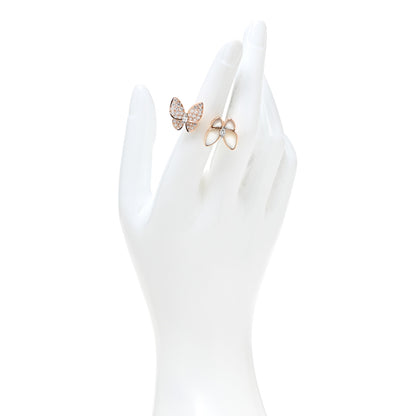 Van Cleef & Arpels 18K Rose Gold Diamond Mother of Pearl Two Butterfly Between The Finger Ring 50 5.25 2 of 6