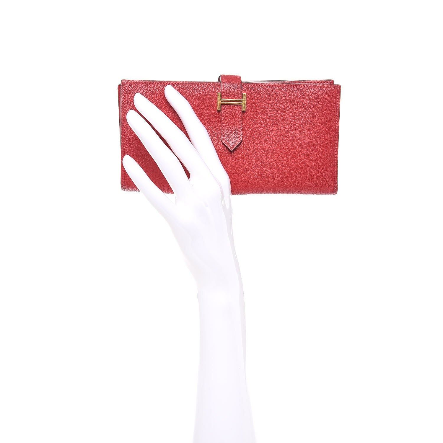 Hermes Chevre Mysore Bearn Gusset Wallet Rouge Casaque 2 of 8