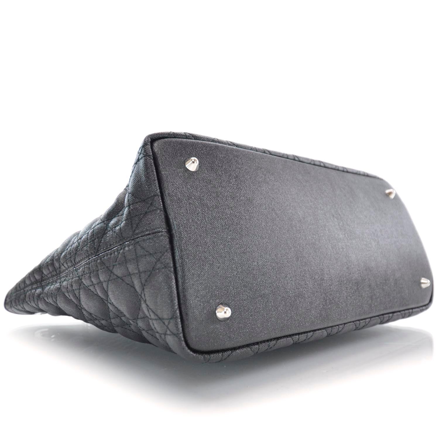 Christian Dior Coated Canvas Cannage Medium Panarea Tote Black 6 of 14