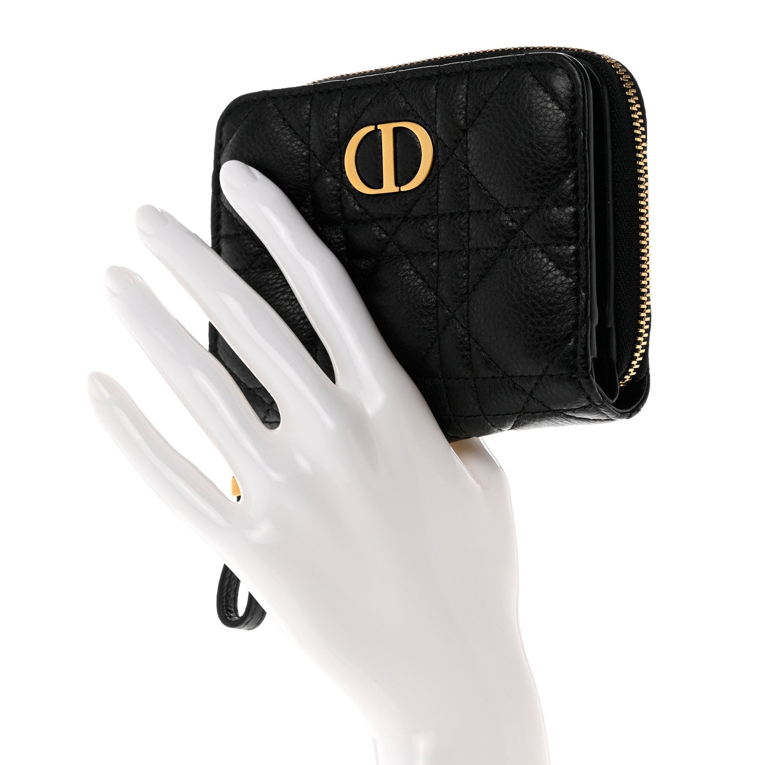 Christian Dior Grained Calfskin Supple Cannage Caro Scarlet Zipped Wallet Black 2 of 8