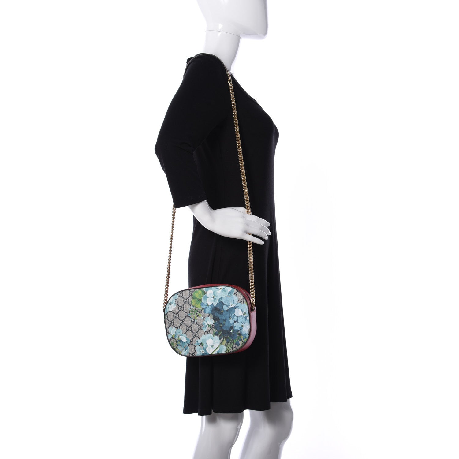 Gucci GG Supreme Monogram Blooms Mini Chain Shoulder Bag Beige Blue Navy Hibiscus Red 1 of 10