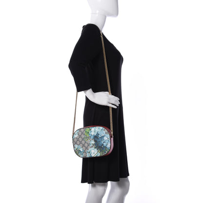 Gucci GG Supreme Monogram Blooms Mini Chain Shoulder Bag Beige Blue Navy Hibiscus Red 1 of 10
