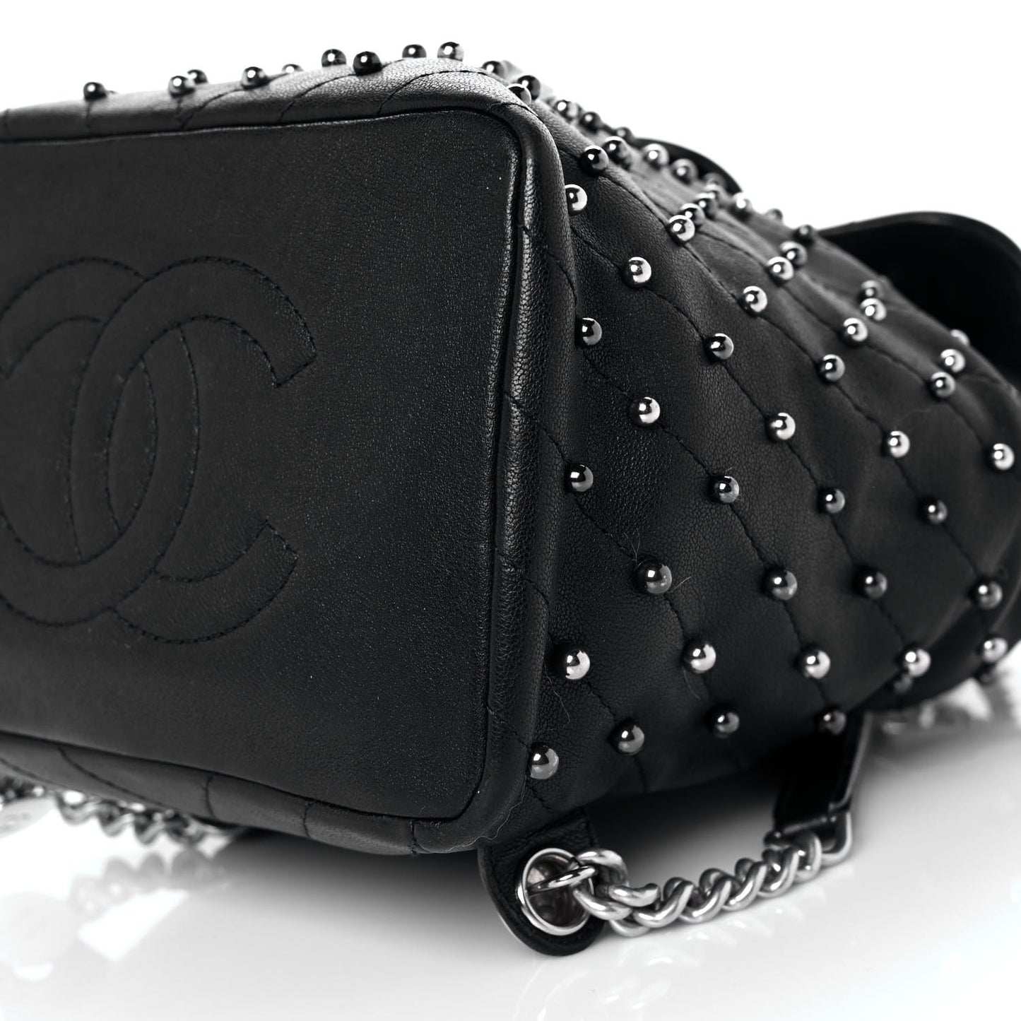 Lambskin Chevron Quilted Studded Stud Wars Backpack Black