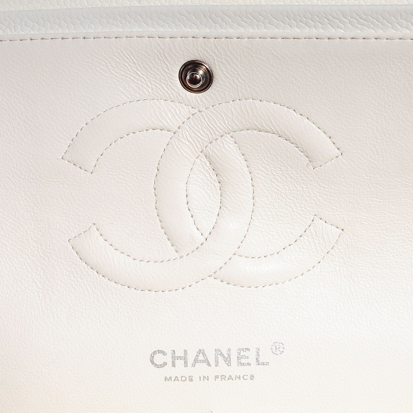 Caviar Quilted Medium Double Flap White