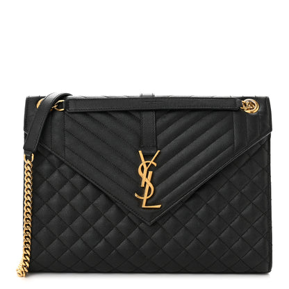 Saint Laurent Grain De Poudre Textured Mixed Matelasse Large Triquilt Monogram Satchel Black 1 of 12