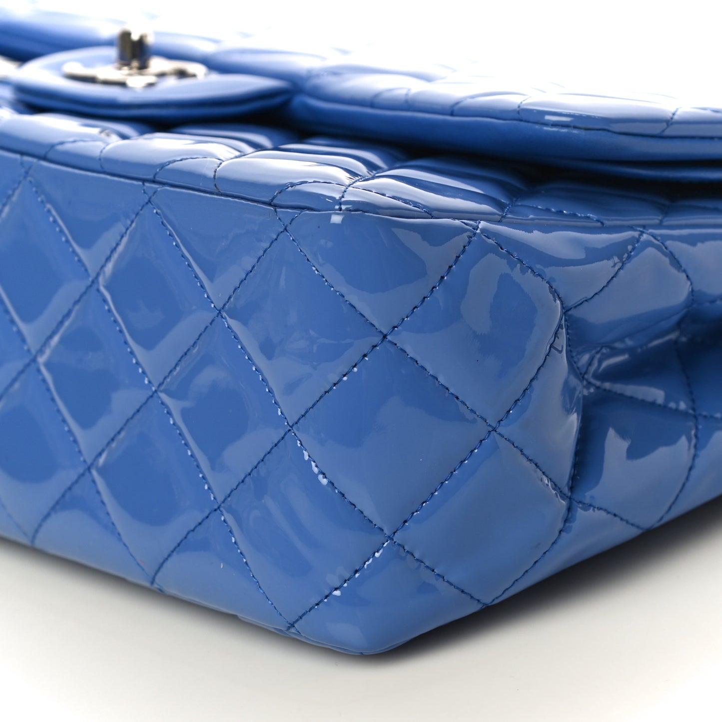 Patent Quilted Jumbo Double Flap Blue