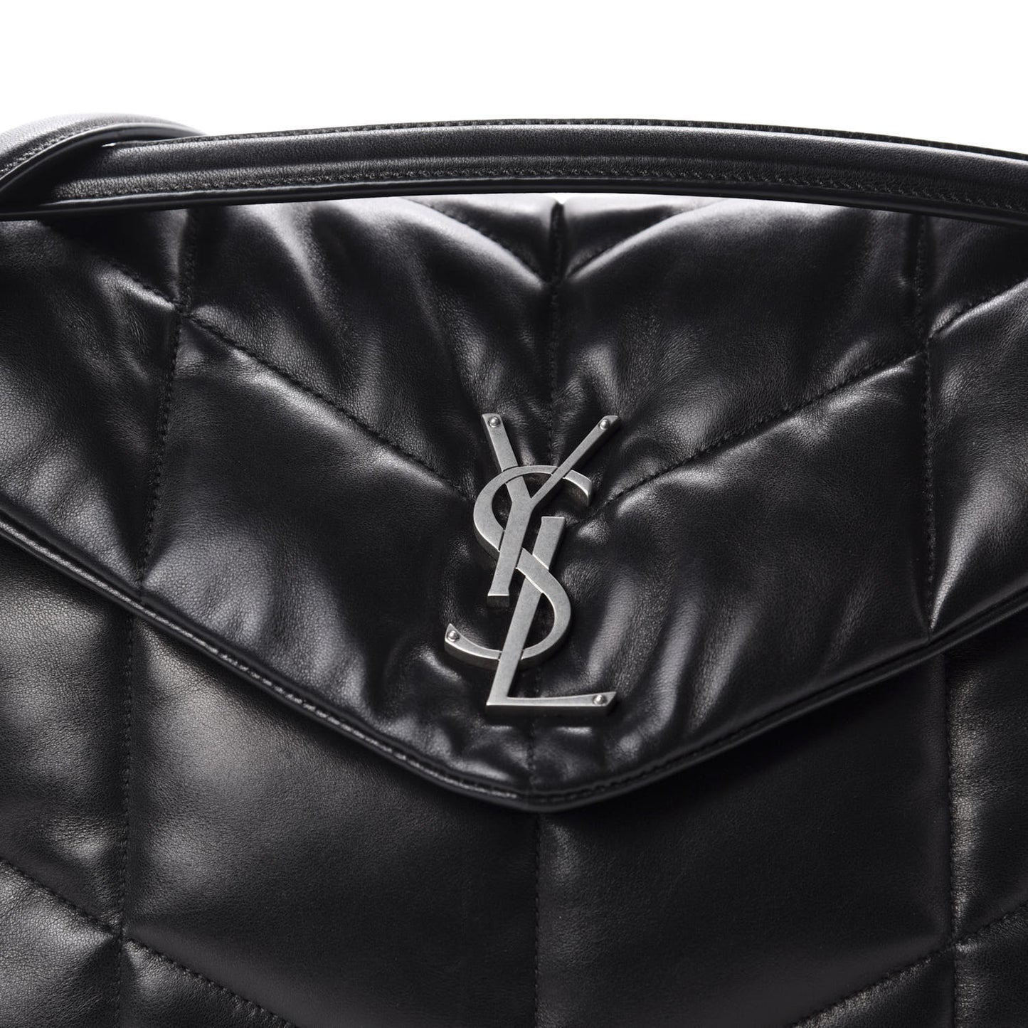 Lambskin Quilted Medium Loulou Puffer Monogram Chain Satchel Black