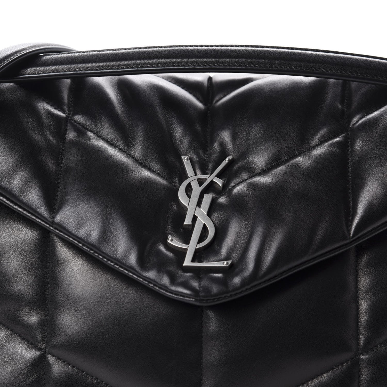 Saint Laurent Lambskin Quilted Medium Loulou Puffer Monogram Chain Satchel Black 11 of 11